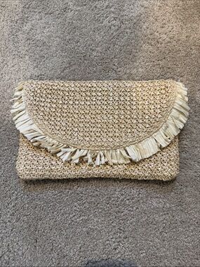 Beachly Neutral Straw Fringe Clutch - Women's Beach Tote
